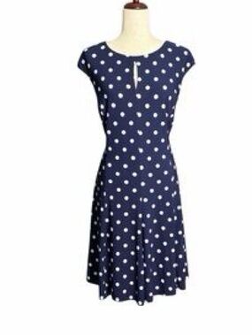 Ralph Lauren Polka Dot Keyhole Dress Navy